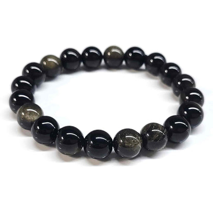 Gold Sheen Obsidian Round Bead Bracelet - Protection & Inner Strength