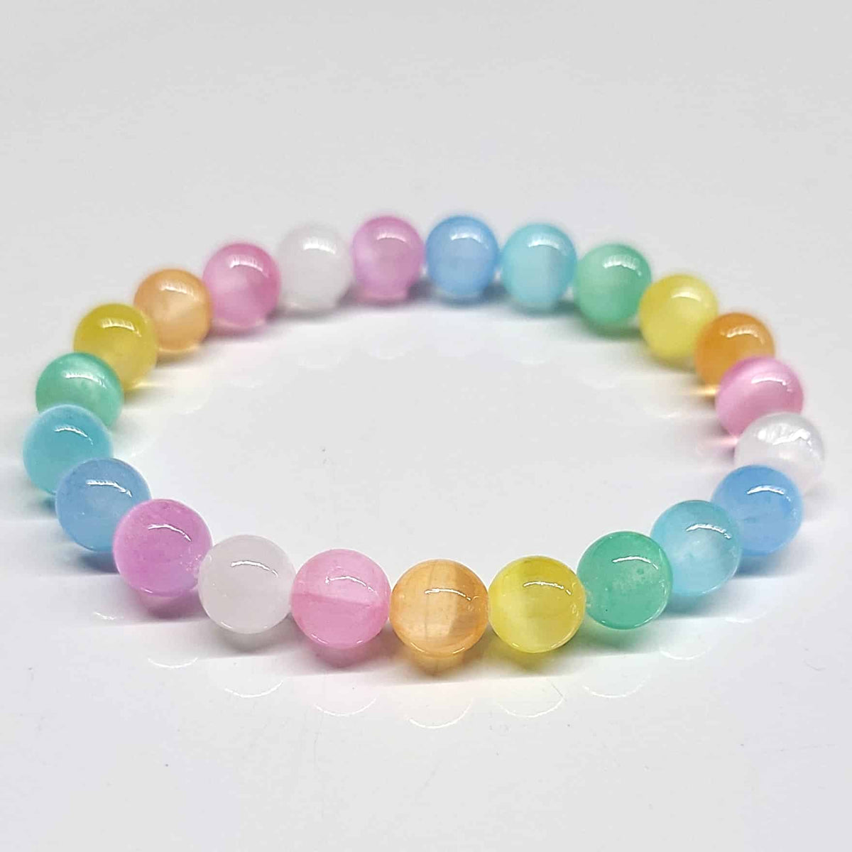 Rainbow Selenite Round Bead Bracelet 8mm - Emotional Alignment