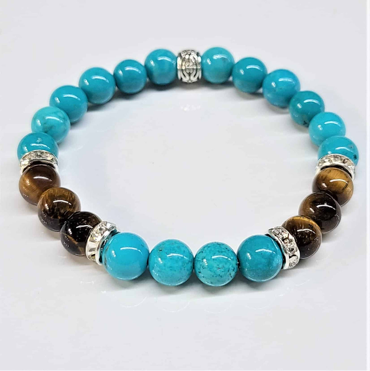Blue Howlite and Tiger Eye Round Bead Bracelet 8mm
