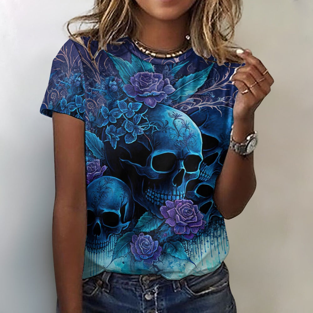 Women's Skulls & Roses Cotton T-Shirt