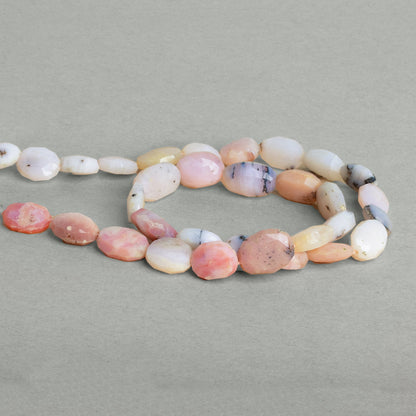 13x9mm Pink Peruvian Opal Hand Faceted Ovals 14 inch 30 beads