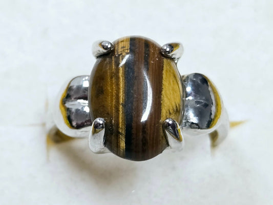 Tiger's Eye Ring with Heart - Size 9