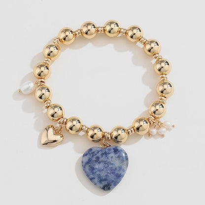 Natural Stone Gold-Plated Heart Bracelet