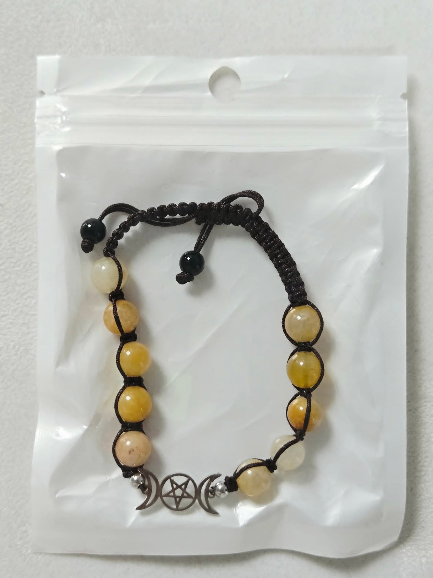 Amber Triple Moon Natural Stone Adjustable Bracelet