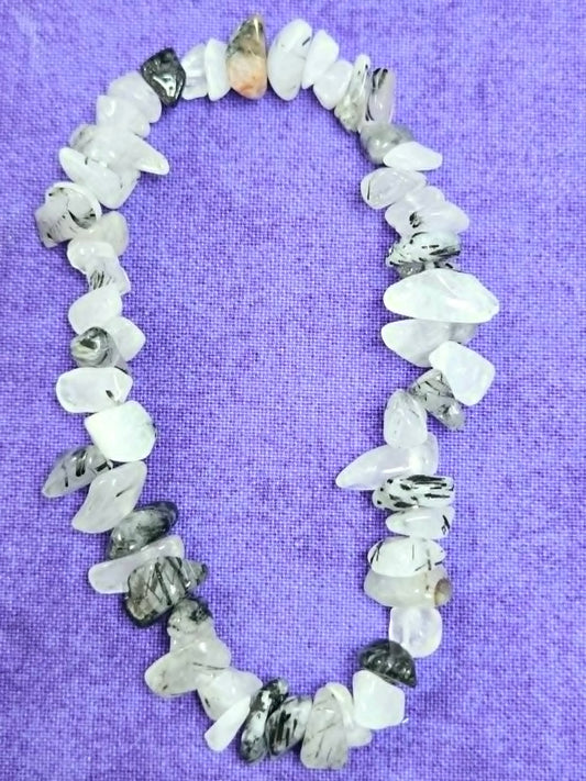 Tourmalinated Quartz Natural Stone Stretch Bracelet