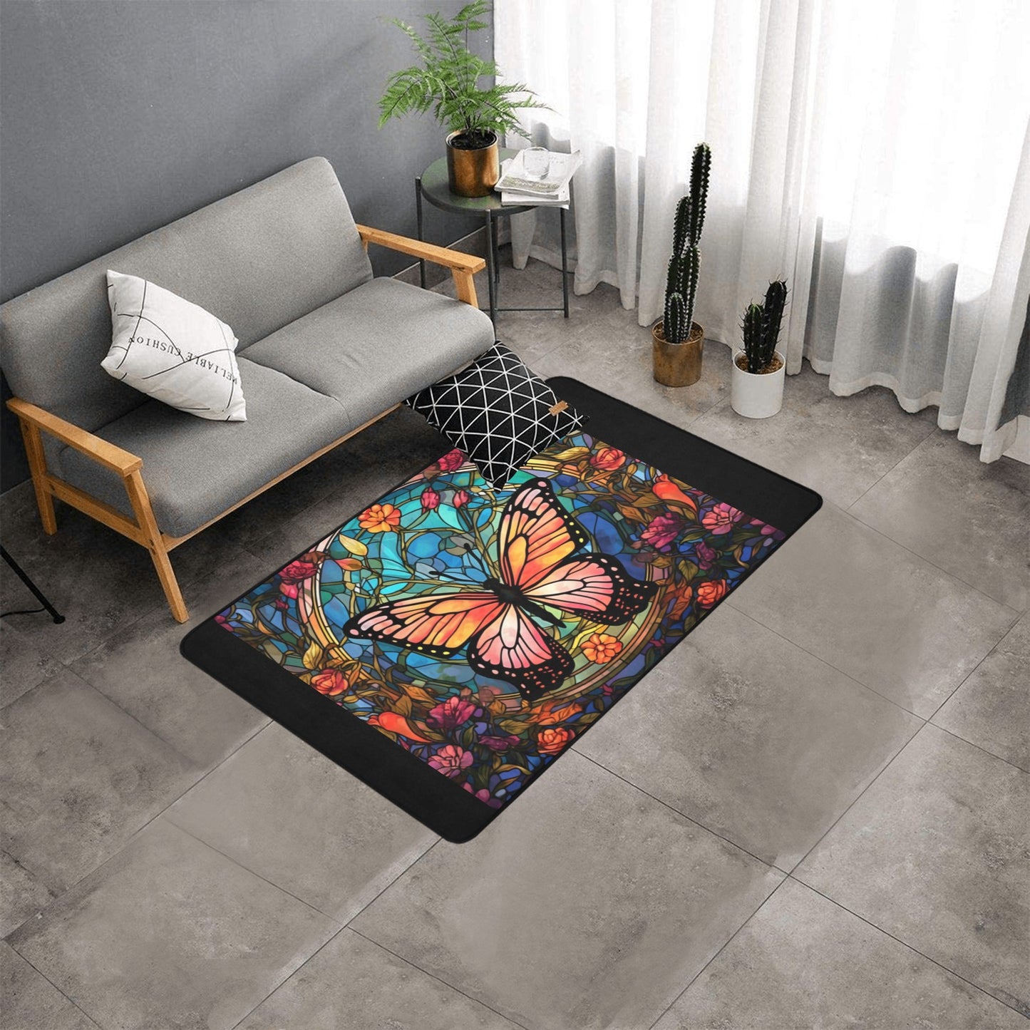 Butterfly Area Rug with Black Binding