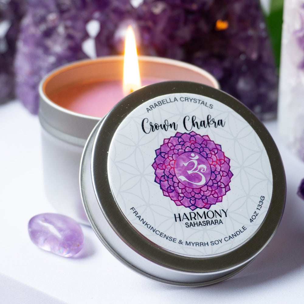 Crown Chakra Crystal Candle Tin