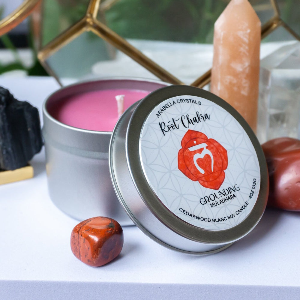 Root Chakra Crystal Candle Tin