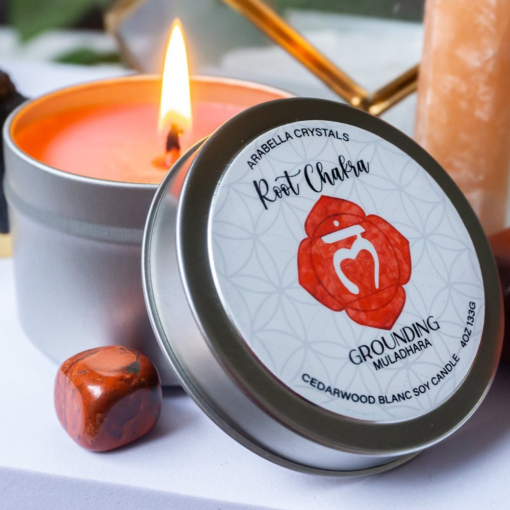 Root Chakra Crystal Candle Tin