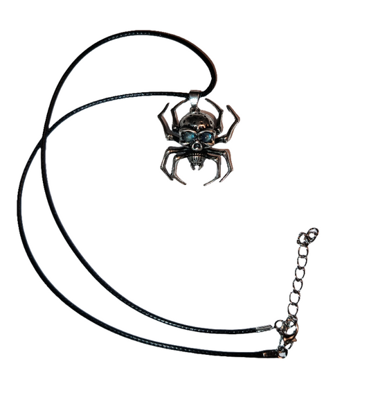 Skull Spider with Labradorite Eyes Pendant Necklace