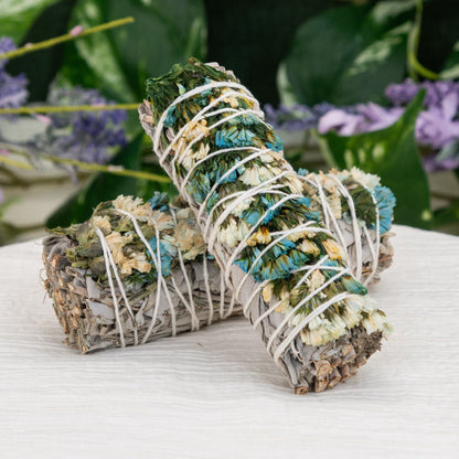 White Sage With Blue Sinuata Smudge Stick