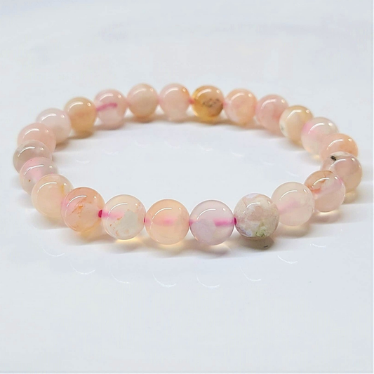 Flower Agate Round Bead Bracelet - Joyful Growth