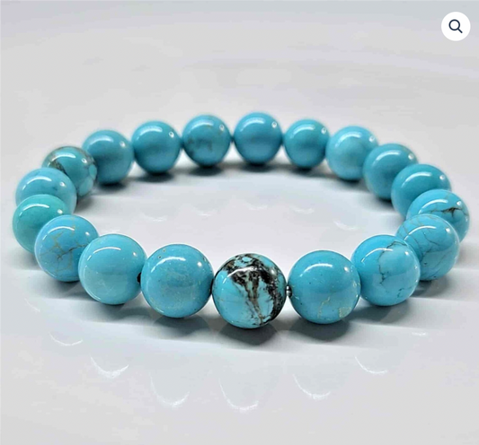 Blue Howlite Round Bead Bracelet - Anger Dissipation