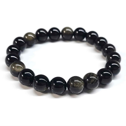 Gold Sheen Obsidian Round Bead Bracelet - Protection & Inner Strength