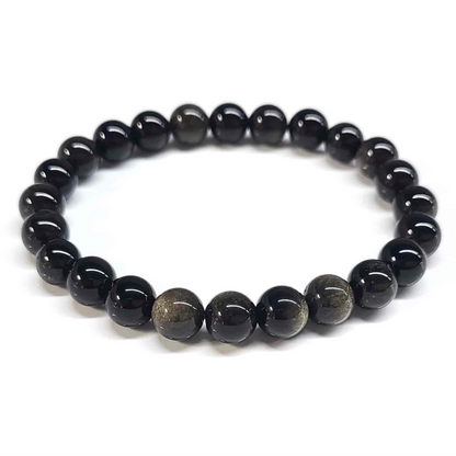 Gold Sheen Obsidian Round Bead Bracelet - Protection & Inner Strength
