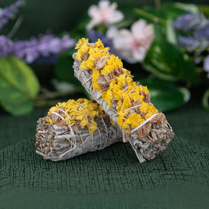 Sage with Yellow Sinuata Smudge Stick