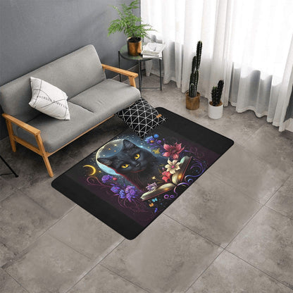 Witch Cat Area Rug with Black Binding