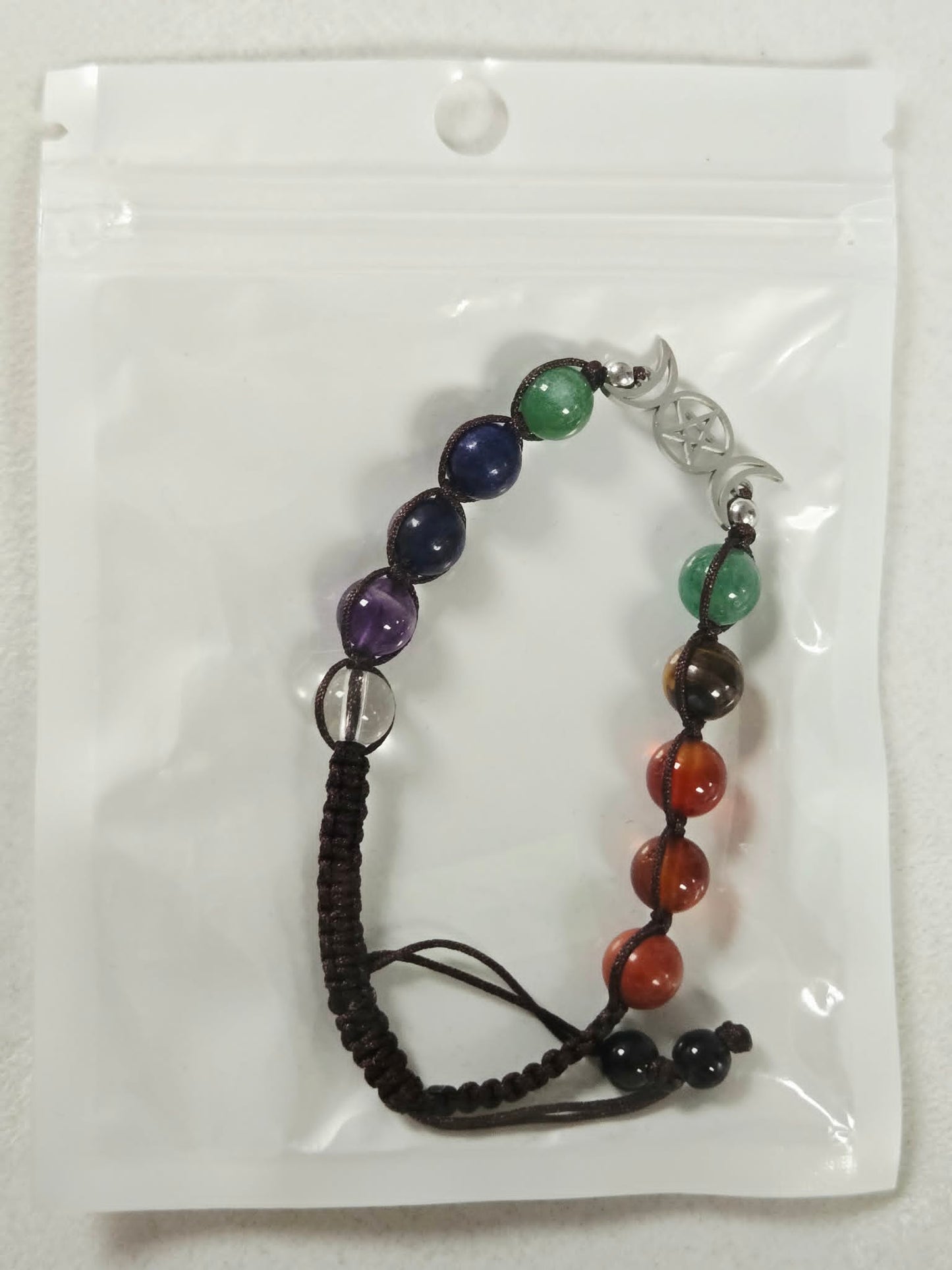 Chakra Triple Moon Natural Stone Adjustable Bracelet