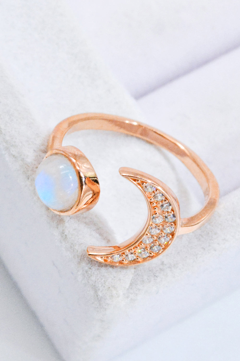 Natural Moonstone and Zircon Sun & Moon Open Ring