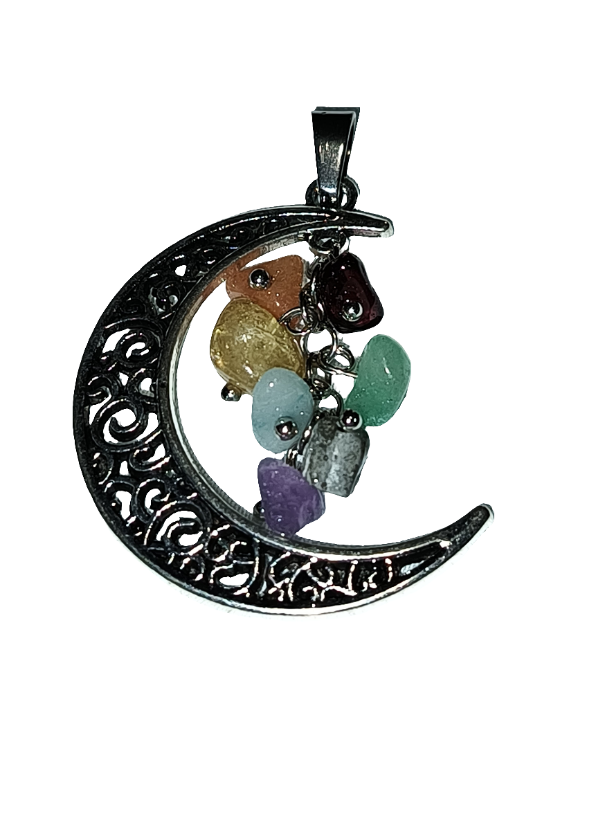 Silver Crescent Moon Chakra Pendant