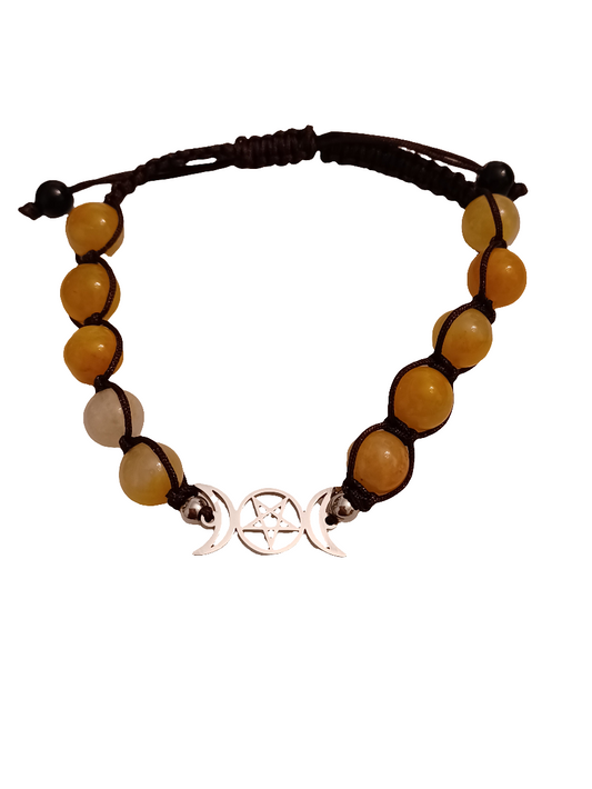 Amber Triple Moon Natural Stone Adjustable Bracelet