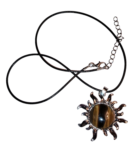 Tiger's Eye Sun Pendant Necklace