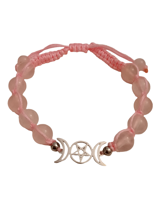 Rose Quartz Triple Moon Natural Stone Adjustable Bracelet