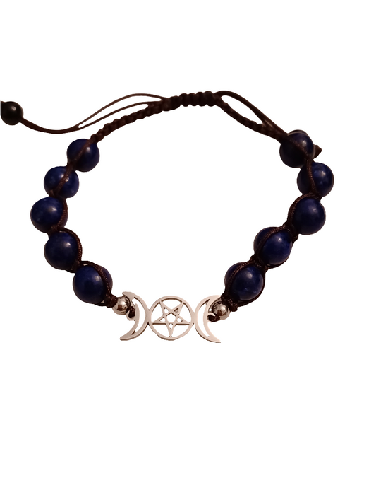 Lapis Lazuli Triple Moon Natural Stone Adjustable Bracelet