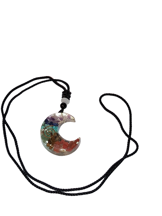 Chakra Crescent Moon Pendant Necklace