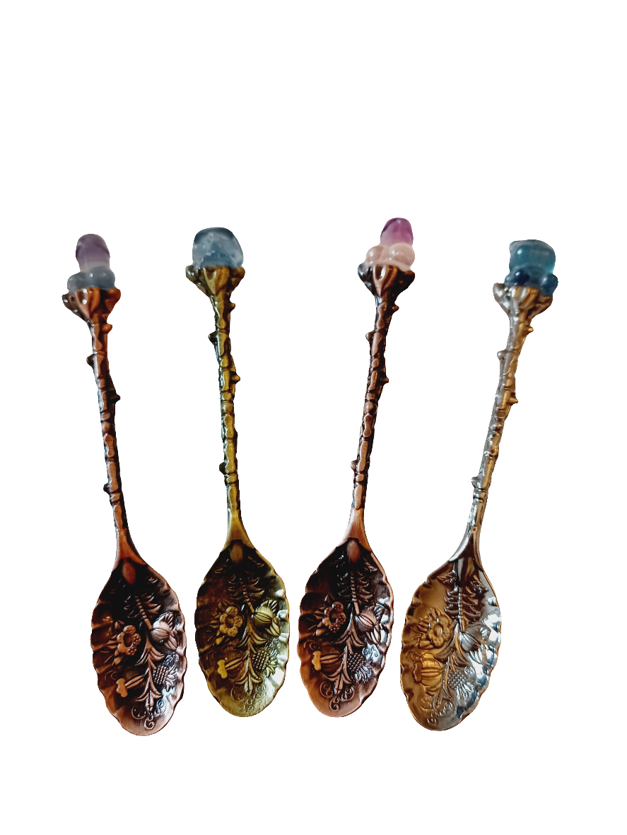 Spoon with Crystal Skull Top - Gold