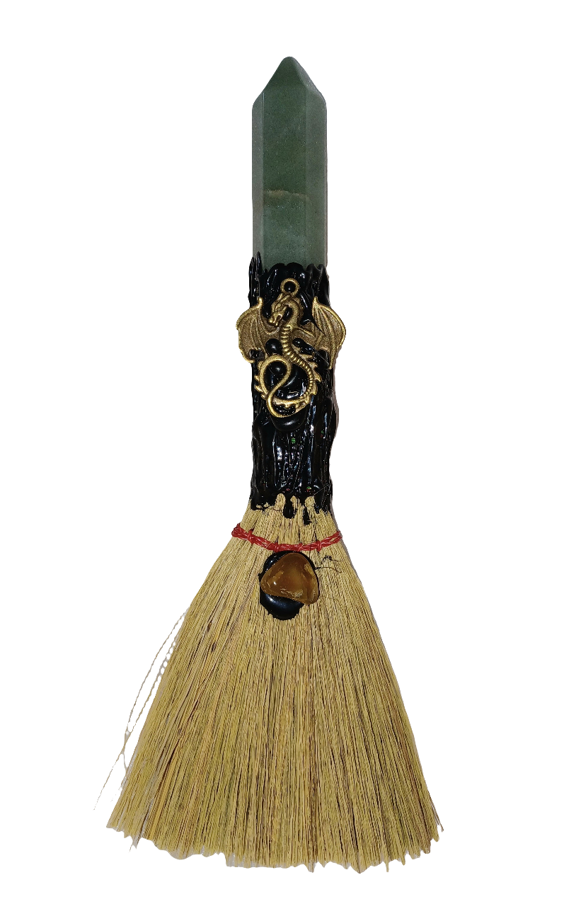 Witch Broom With Dragon Charm