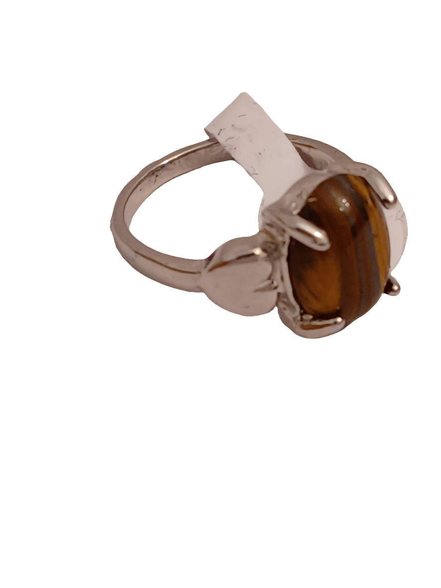 Tiger's Eye Ring with Heart - Size 9