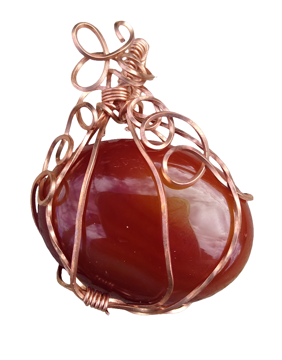 Red Agate Pumpkin Pendant with Square Copper Wire