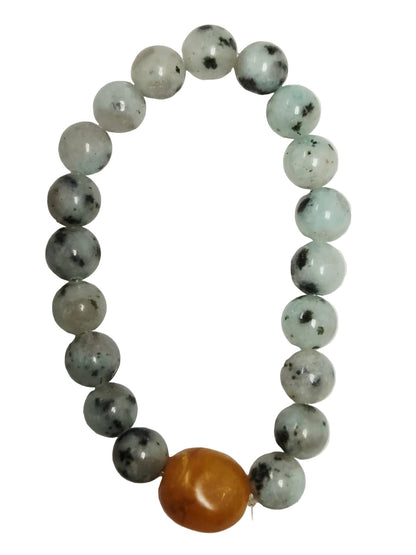Kiwi Stone Bracelet with Carnelian Agate Bead