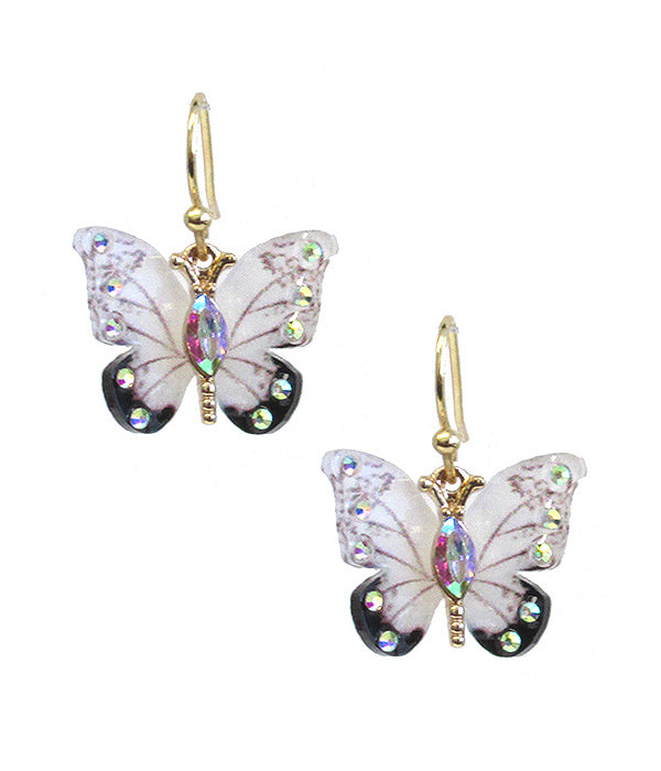 Butterfly Earrings with Crystal - White
