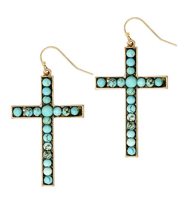 Turquoise Natural Stone Cross Earrings