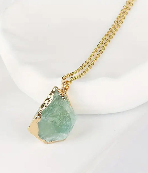 Raw Semi Precious Stone Pendant Necklace - Fluorite