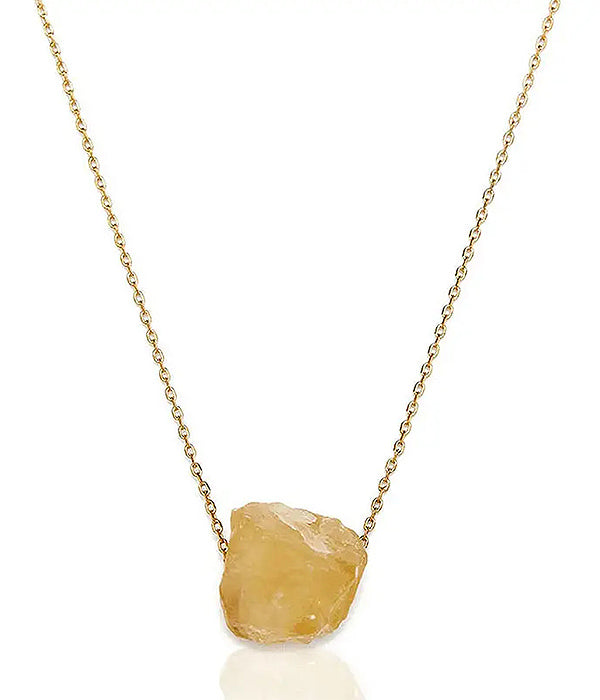 Raw Semi Precious Stone Pendant Necklace - Citrine