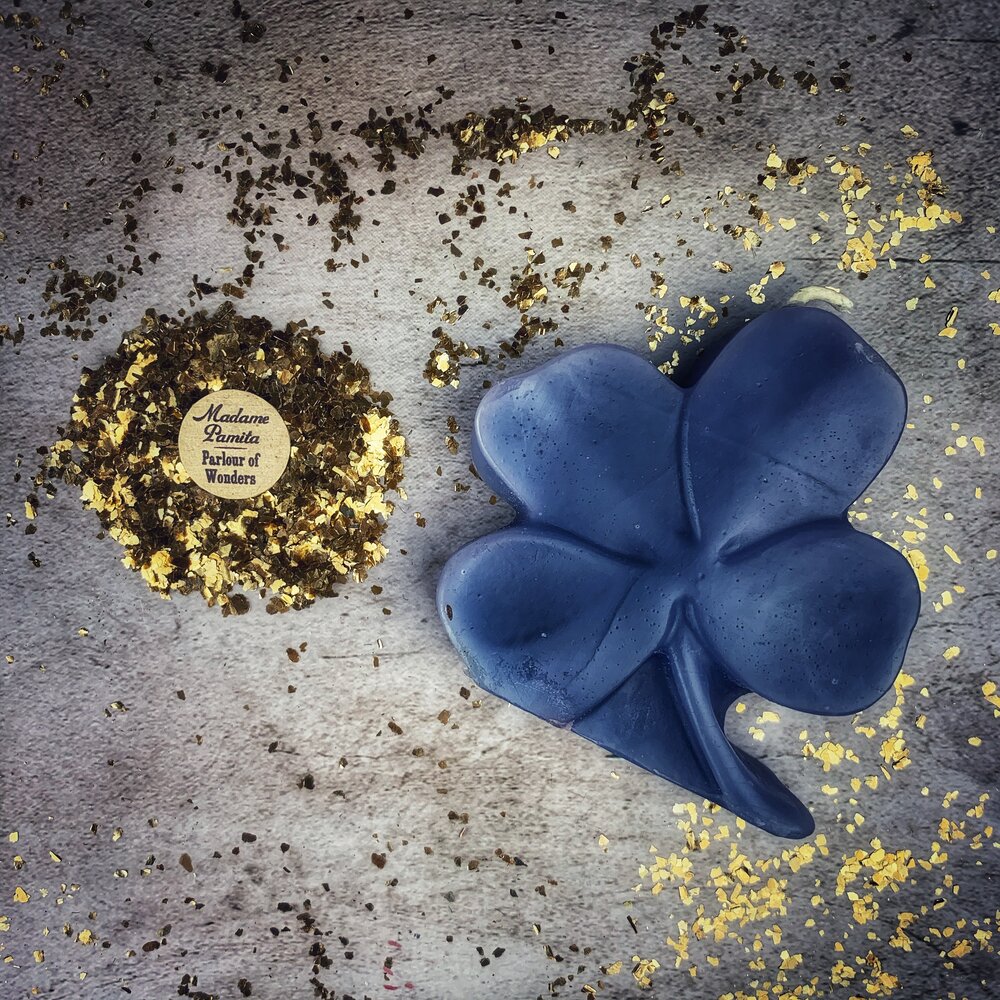 Beeswax Lucky Four Leaf Clover Spell Candle - Good Fortune & Lucky Breaks Magic