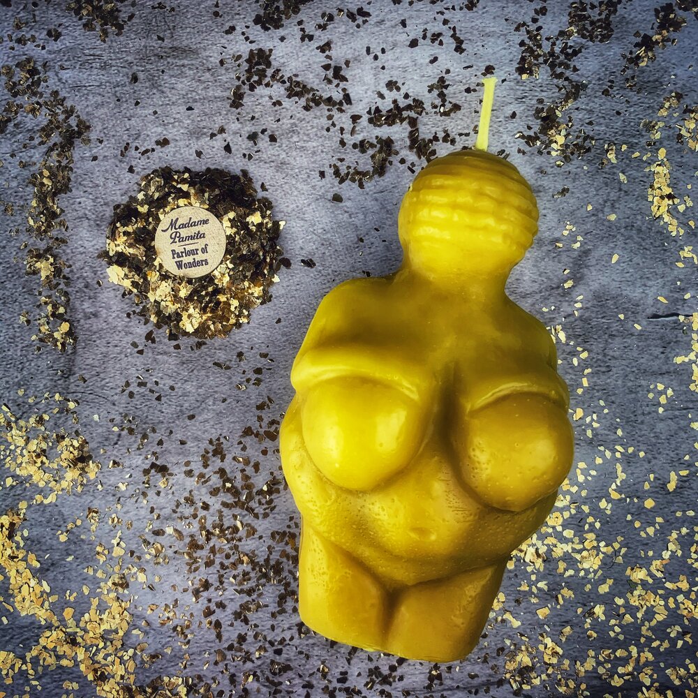 Beeswax Goddess of Willendorf Spell Candle - Feminine Power & Fertility Magic