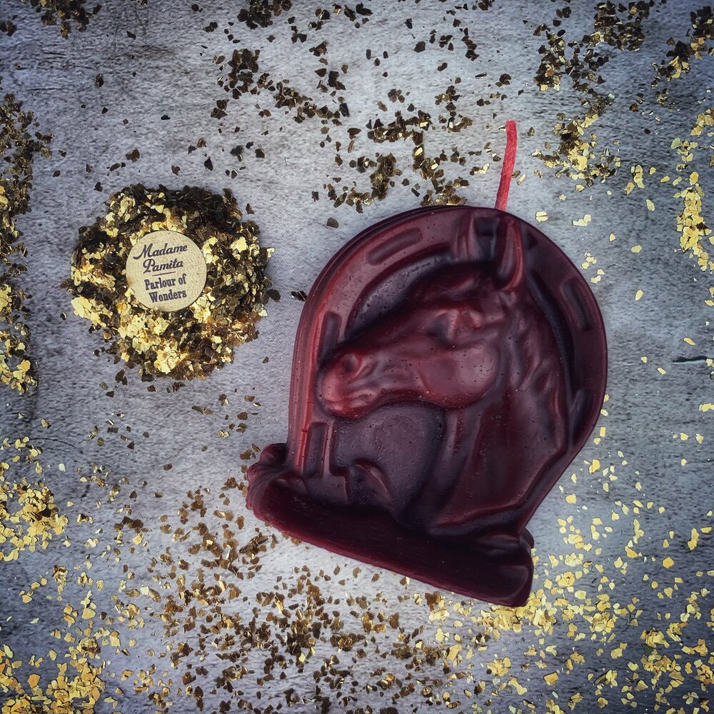 Beeswax Lucky Horseshoe Spell Candle - Luck & Power Magic
