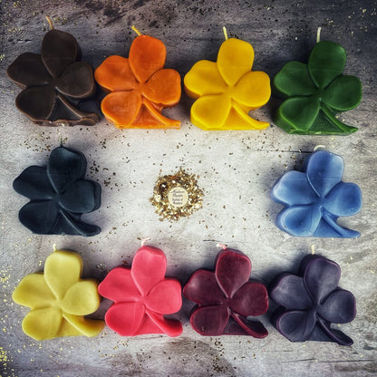 Beeswax Lucky Four Leaf Clover Spell Candle - Good Fortune & Lucky Breaks Magic