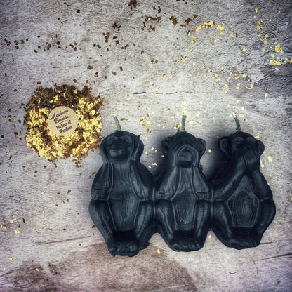 Beeswax Three Wise Monkeys Spell Candle - Stop Jealous Gossip & Silence Enemies Magic