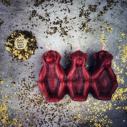 Beeswax Three Wise Monkeys Spell Candle - Stop Jealous Gossip & Silence Enemies Magic