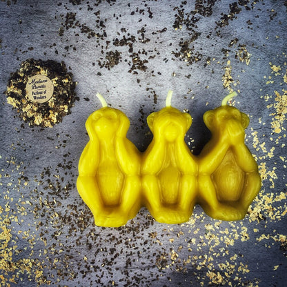Beeswax Three Wise Monkeys Spell Candle - Stop Jealous Gossip & Silence Enemies Magic