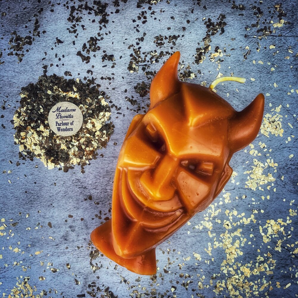 Beeswax Run Devil Run Spell Candle - Banish Evil & Invoke Trickster Magic