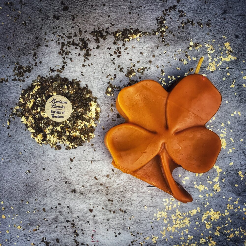 Beeswax Lucky Four Leaf Clover Spell Candle - Good Fortune & Lucky Breaks Magic