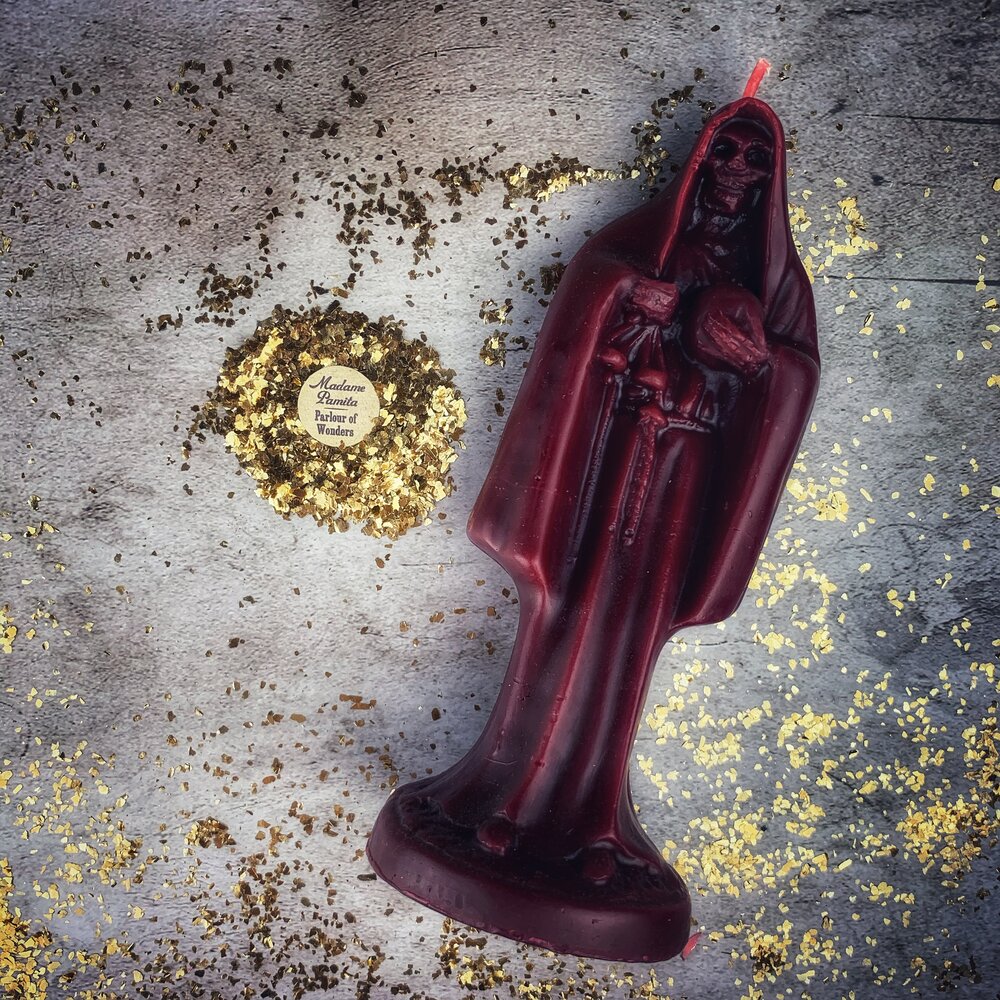 Beeswax Santa Muerte Spell Candle - Sacred Folk Saint Devotion & Protection Magic