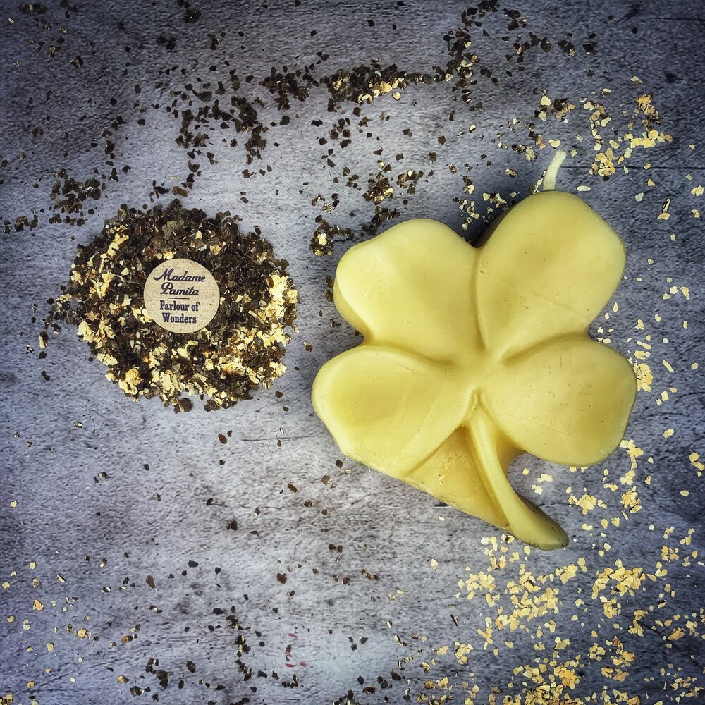 Beeswax Lucky Four Leaf Clover Spell Candle - Good Fortune & Lucky Breaks Magic