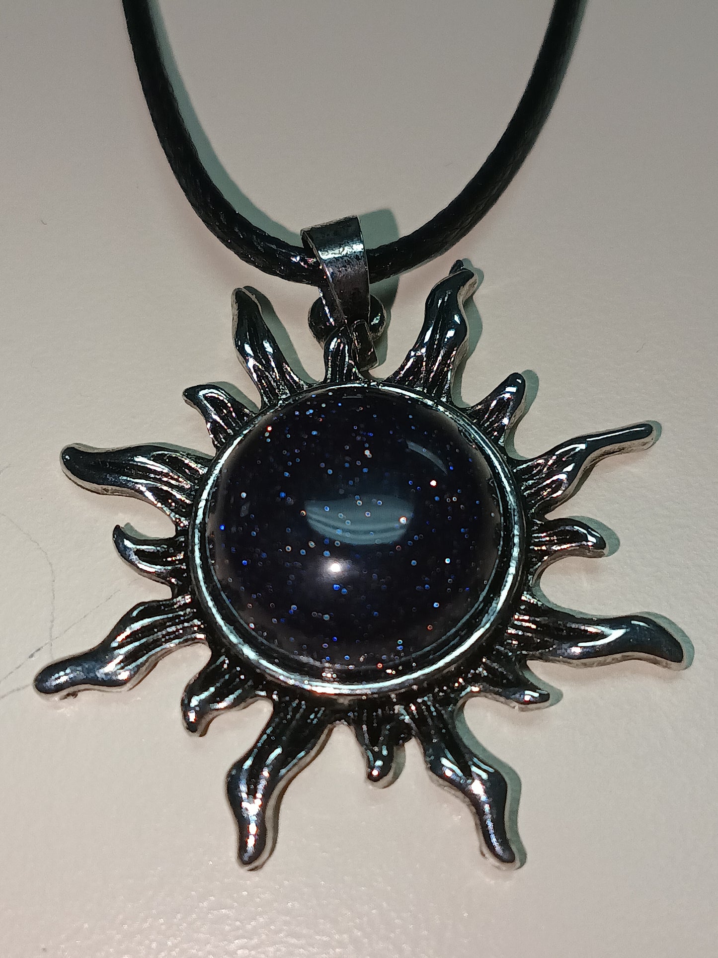 Blue Sandstone Sun Pendant Necklace